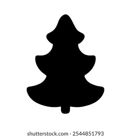 Simple black silhouette of vector christmas tree icon, ideal for festive designs and winter holiday projects, evoking a sense of winter celebrations and traditional decorations
