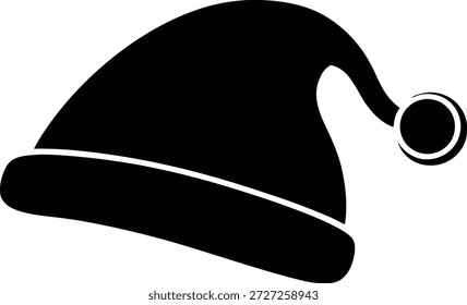 Un sencillo ícono de Vector de silueta negra de un clásico sombrero de Santa con un pom-pom.