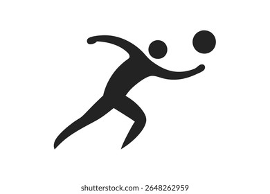 A simple black silhouette vector illustration depicts an athlete in motion throwing a shot put The style is minimalist and the image is set against a white background