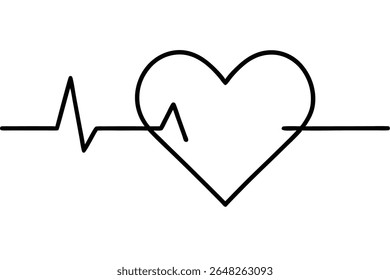 A simple black silhouette vector illustration of a heart with an EKG line running through it against a white background. The style is minimal and clean.