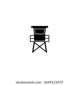 A simple black silhouette vector illustration of a lifeguard tower against a white background The icon is minimal and features a rectangular tower on an X-shaped base