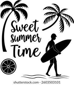 A simple black silhouette vector with a summer theme on a white background
