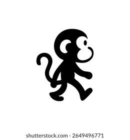 Simple black silhouette of a walking monkey