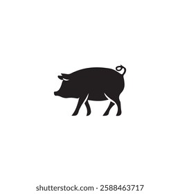 Simple black silhouette of a walking pig.