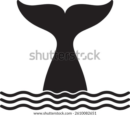 Simple, black silhouette of a whale tail emerging from the ocean's surface.	