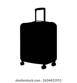 A simple, black silhouette of a wheeled suitcase, showcasing a hand-drawn style.