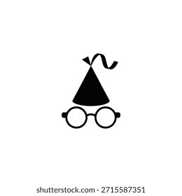 Simple black silhouette of a wizard with a hat and glasses