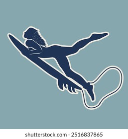 simple black silhouette woman surfing vector design