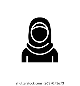 Simple black silhouette of a woman wearing a hijab.  A clean icon representing Muslim women.