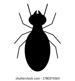 Simple black silhouette of a working termite on a white background. Insect in cartoon flat style. Isolated vector illustration.