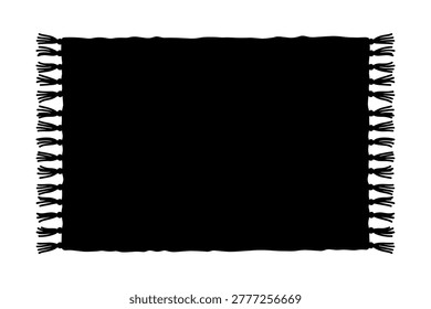 Simple black silhouette of woven mat or rug with decorative edge tassels.