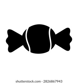 A simple black silhouette of a wrapped candy, highlighting its classic shape and wrapping details, suitable for confectionery or sweet treats themes.