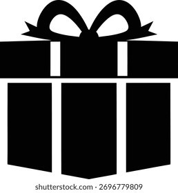 Silueta negra simple de una caja de regalo envuelta con un icono del arco para la celebración y los conceptos del regalo
