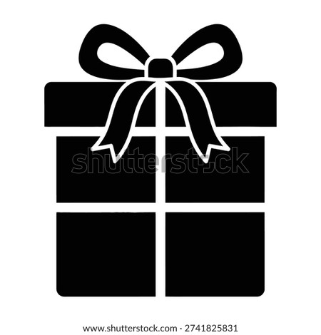 Simple black silhouette of a wrapped gift box with a bow symbolizing celebration surprise and special occasions isolated on a white background representing generosity and giving