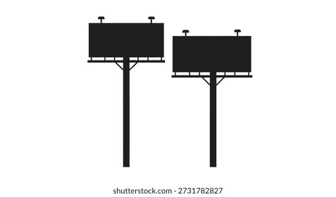 Simple black silhouettes of billboards showcase a minimalist style and stark contrast.