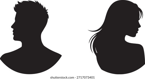 Siluetas negras simples representan a un hombre y una mujer de perfil, alejados el uno del otro.
