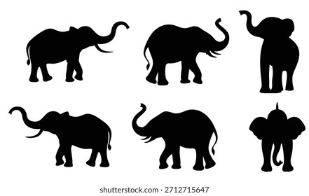 simple black silhouettes of elephants in different stances
