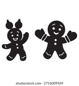Siluetas negras simples de dos figuras de pan de jengibre, una ligeramente más alta que la otra.