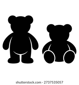 Simple black silhouettes of two teddy bears, one standing and one sitting, against a clean white background.