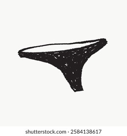 Simple black sketch of a bikini bottom on a plain background. Minimalist bikini bottom design, emphasizing simplicity and style. Black bikini bottom art. Fun doodle illustration vector.