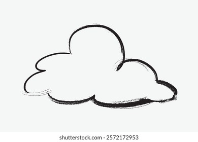 Simple black sketch of a fluffy cloud, isolated vector. Minimalist cloud drawing with soft, rounded edges. Artistic cloud illustration. Simple black line art doodle vector.