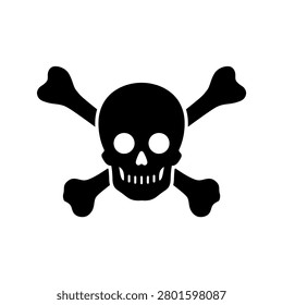 A simple black skull and crossbones symbol on a white background. traditional skull and crossbones icon representing danger, mortality, piracy, or toxic warnings in a minimalist graphic design style