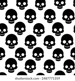 Simple black skull seamless pattern vector isolated on a white background