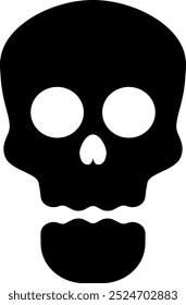 A simple black skull symbol set against a white backdrop, highlighting themes of danger, death, and minimalism.