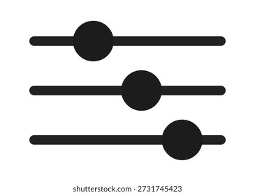 Ícone de controle deslizante preto simples em um plano de fundo branco, representando ajustes de áudio ou visuais.