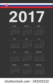 Simple black Slovak 2017 year vector calendar. Week starts from Sunday.