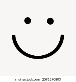 Simple black smiley face on a white background. Smiley face features two dots for eyes and a curved line for a smile. Minimalist smiley face design. Doodle illustration vector.