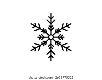 Simple black snowflake icon, perfect for winter designs, holiday graphics, or seasonal branding. Clean lines and a minimalist style make it versatile for various applications.