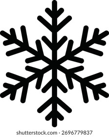 Simple black snowflake icon with six symmetrical points on a white background representing winter and cold
