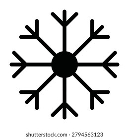 Simple black snowflake symbol on white background, winter icon