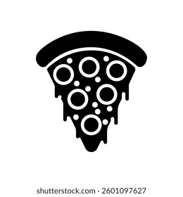 simple black solid pizza slice on white background, melted cheese vector