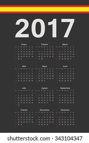 Simple black spanish 2017 year vector calendar. Week starts from Sunday.
