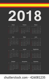 Simple black spanish 2018 year vector calendar. Week starts from Sunday.