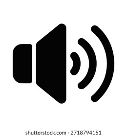 Icono de altavoz negro simple con ondas de sonido radiantes representadas visualmente