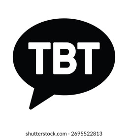 Um simples ícone de balão preto com as letras brancas TBT no interior. Perfeito para posts em mídias sociais.