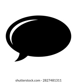 Simple black speech bubble icon representing dialogue, conversation, or messaging in digital and graphic design contexts.