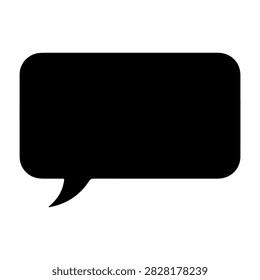 Simple black speech bubble icon representing conversation, dialogue, or messaging in digital communication platforms.
