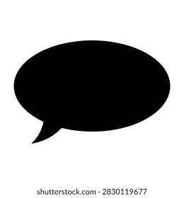 Simple black speech bubble icon representing conversation, communication, dialogue, messaging, chat, talk, speech, and discussion.