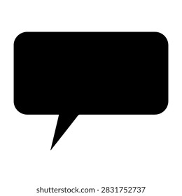 A simple black speech bubble icon used for representing dialogue, conversation, or communication in graphic and digital media.