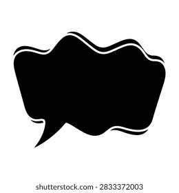 Simple black speech bubble icon representing dialogue, conversation, or communication in graphic and digital media.