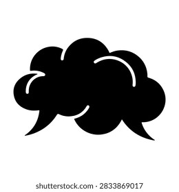 Simple black speech bubble icon representing conversation, dialogue, communication, chat, message, talk, speech, discussion, dialogue bubble, communication tool.