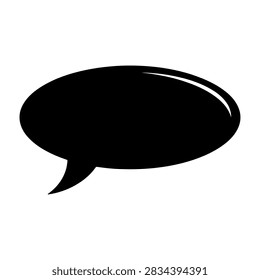 Simple black speech bubble icon representing conversation, dialogue, or messaging in digital or print media.