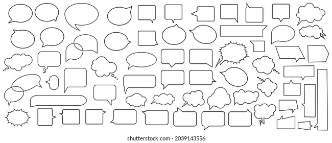 A lot of simple black speech bubbles icon set. Chat emblem. Message symbol. Simple art. Vector illustration. Stock image.