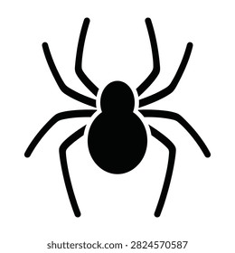 Simple black spider icon silhouette on white background, insect arachnid symbol