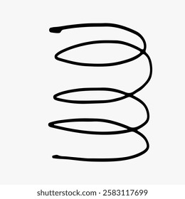 Simple black spiral line drawing on a white background. Spiral design with smooth curves. Minimalist spiral art, emphasizing the spiral shape. Line art illustration vector.
