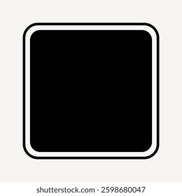 Simple black square icon with rounded corners on a white background. Minimalist design, black square stands out. Perfect for modern, clean layouts. Minimal shape vector.